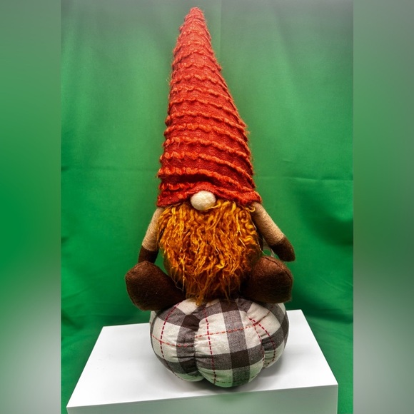 PRIMITIVE Harvest GNOME On PUMPKIN Handmade Felt Fall Collectible Figure  18” - Picture 1 of 5